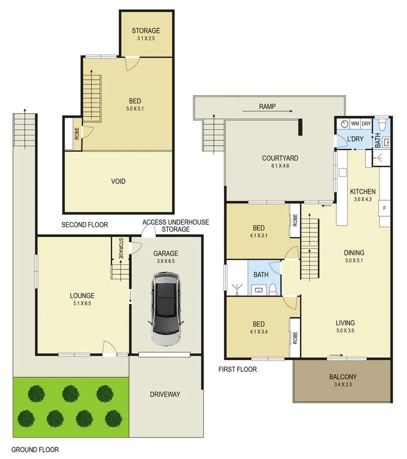 Floor plan of the Avoca Beach home showing its bathroom and nearby laundry
