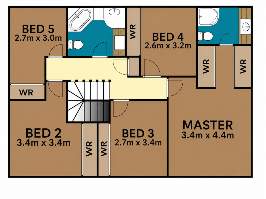 Upper floor plan of the Bateau Bay home showing the renovated main bathroom and ensuite