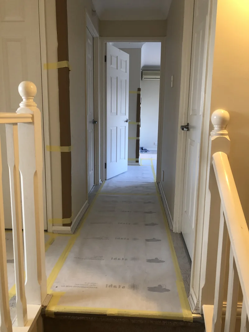 Cronulla upper hallway before the study entrance and flooring works
