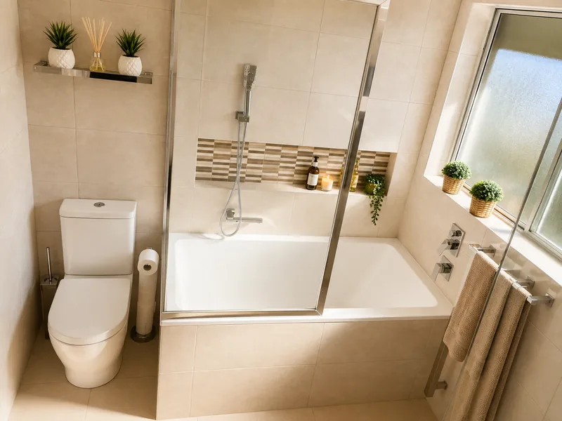 Main bathroom bath and toilet zone after renovation in Cronulla
