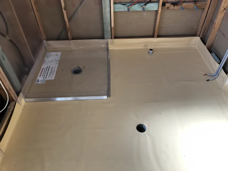 Main bathroom waterproofing during the Bateau Bay renovation