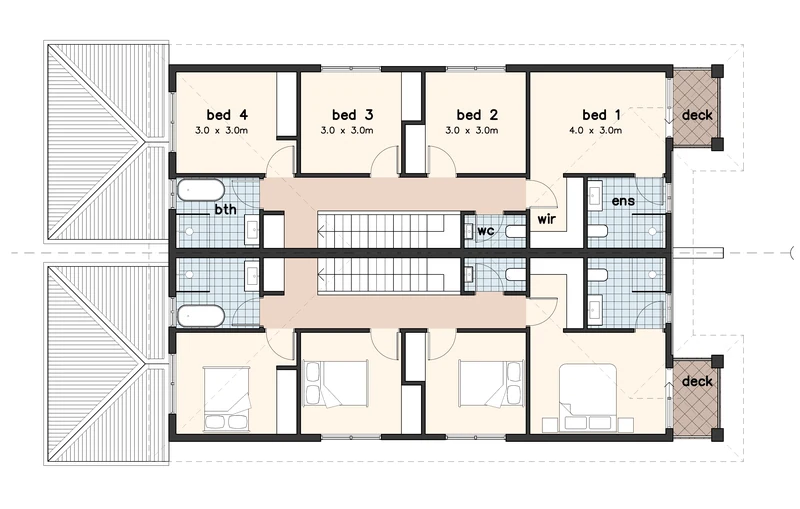 Upper floor plan of the two completed homes in the Cameron Park duplex