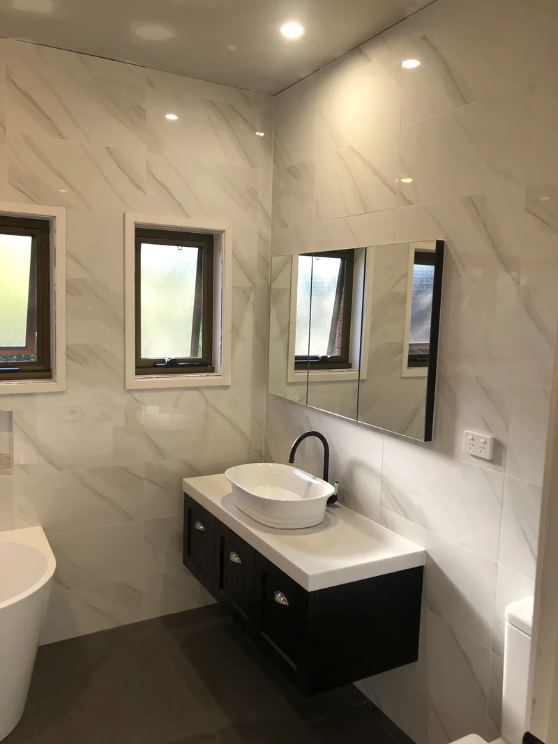 Freestanding bath and wall-hung vanity after the Lisarow bathroom renovation