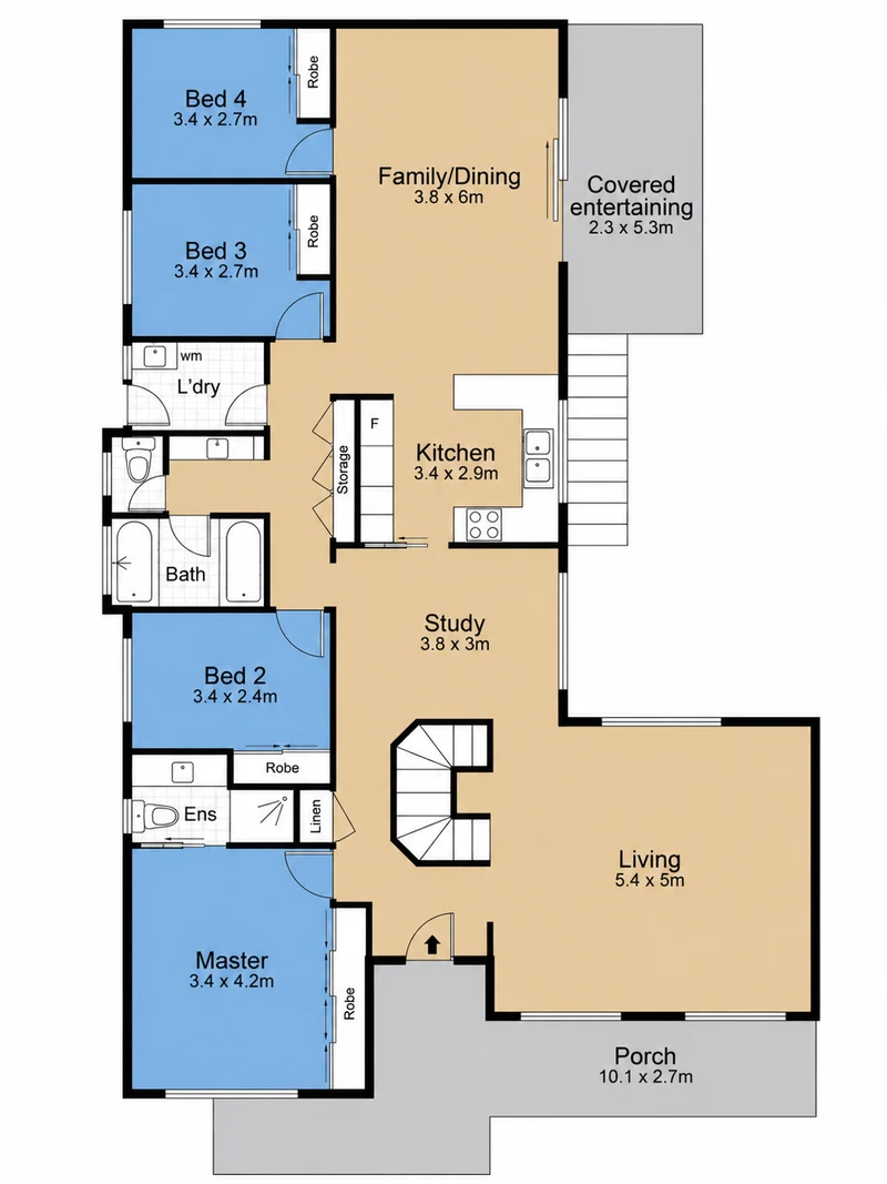 Floor plan of the Mardi home showing the ensuite beside the master bedroom