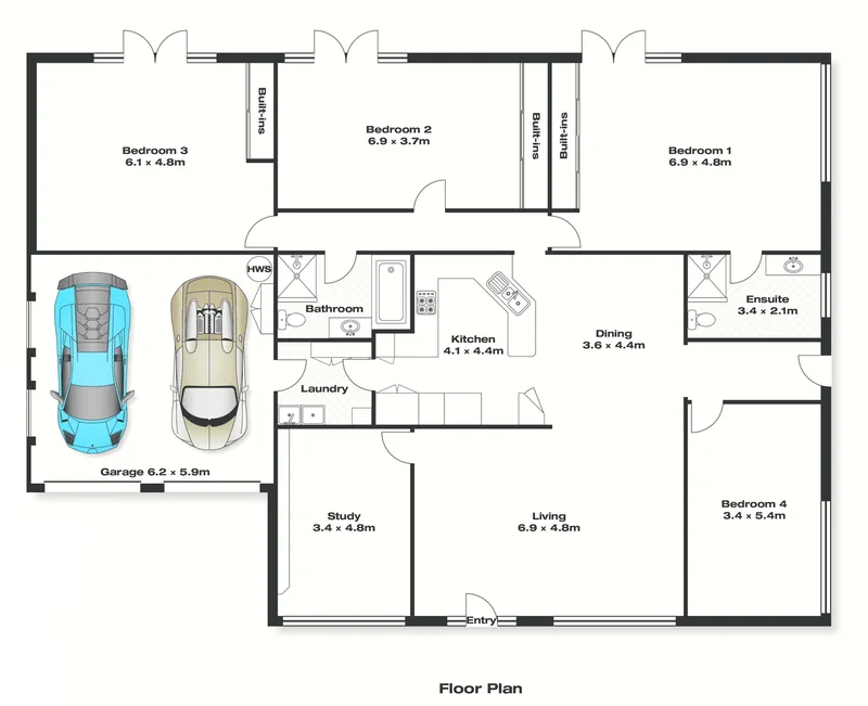 Floor plan of the Terrigal home showing the main bathroom and ensuite