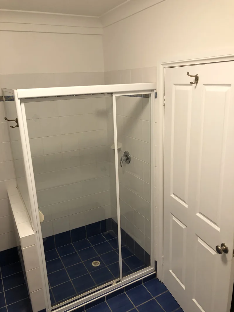 Framed shower before the main bathroom renovation in Terrigal
