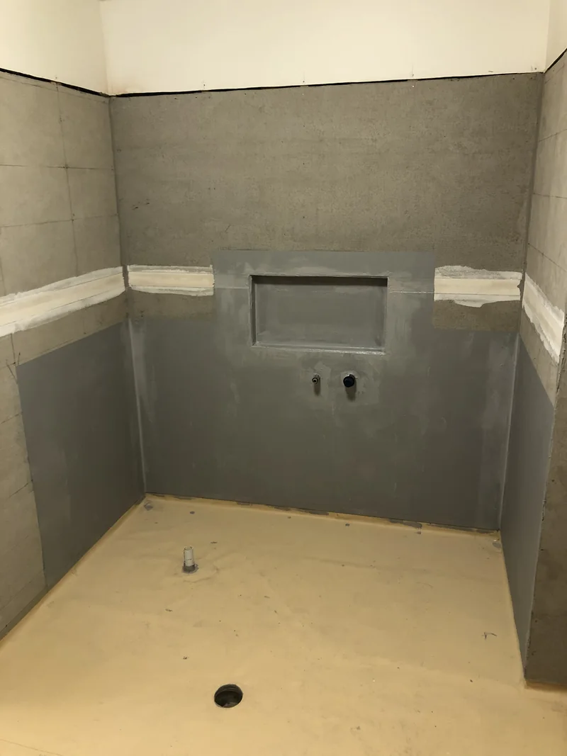 Waterproofed shower walls and recessed niche during the Terrigal renovation