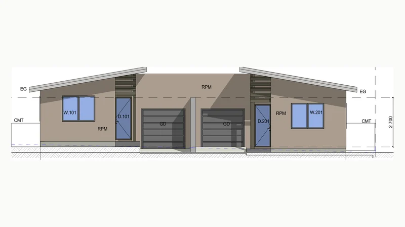 Architectural street elevation for the Woongarrah duplex